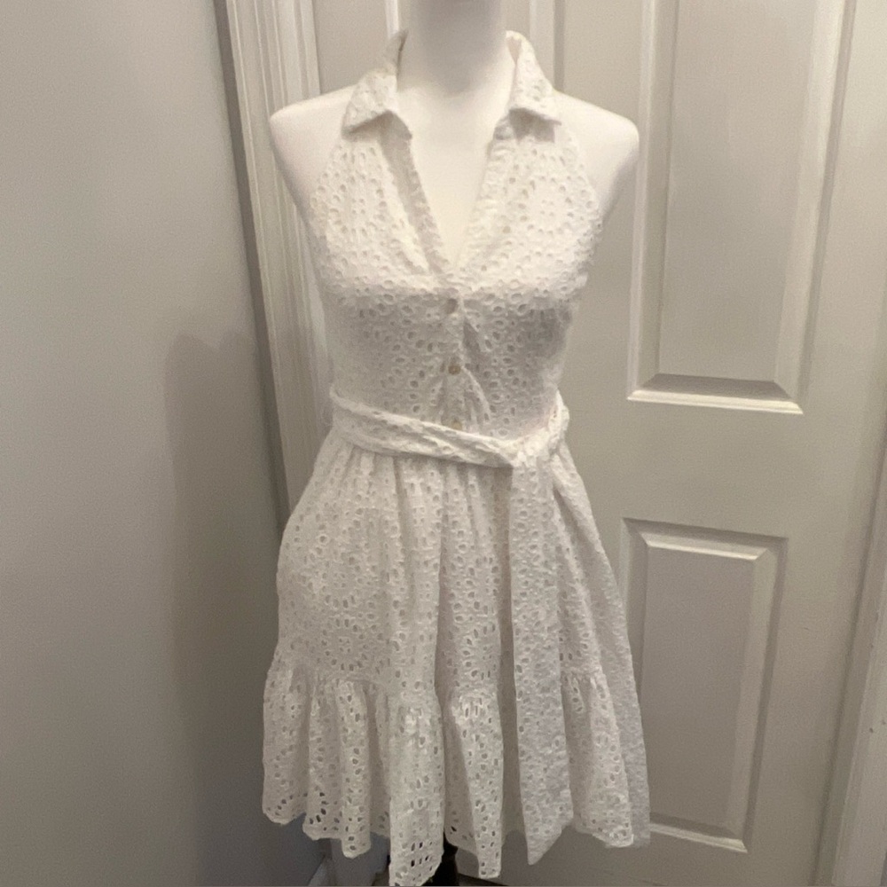 Lilly Pulitzer Trisha Shirt Dress Beach Paradise White Eyelet Belted Size 2